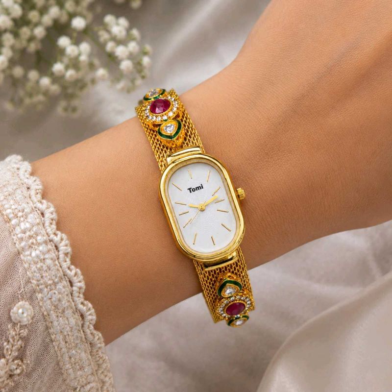 Tomi Oval White Dial Bracelet Watch