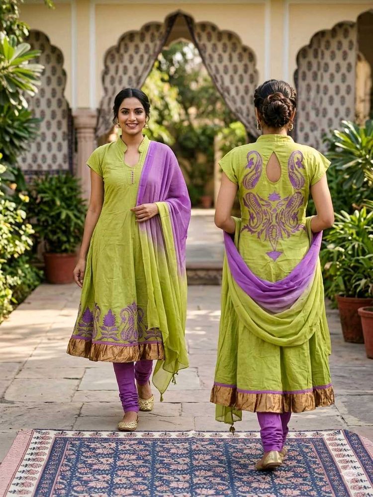 New Beautiful Green &amp; Purple Kurta Set