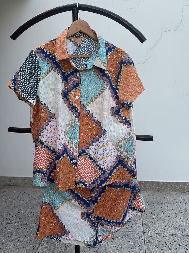 Boho Patch Shirt and Shorts Set