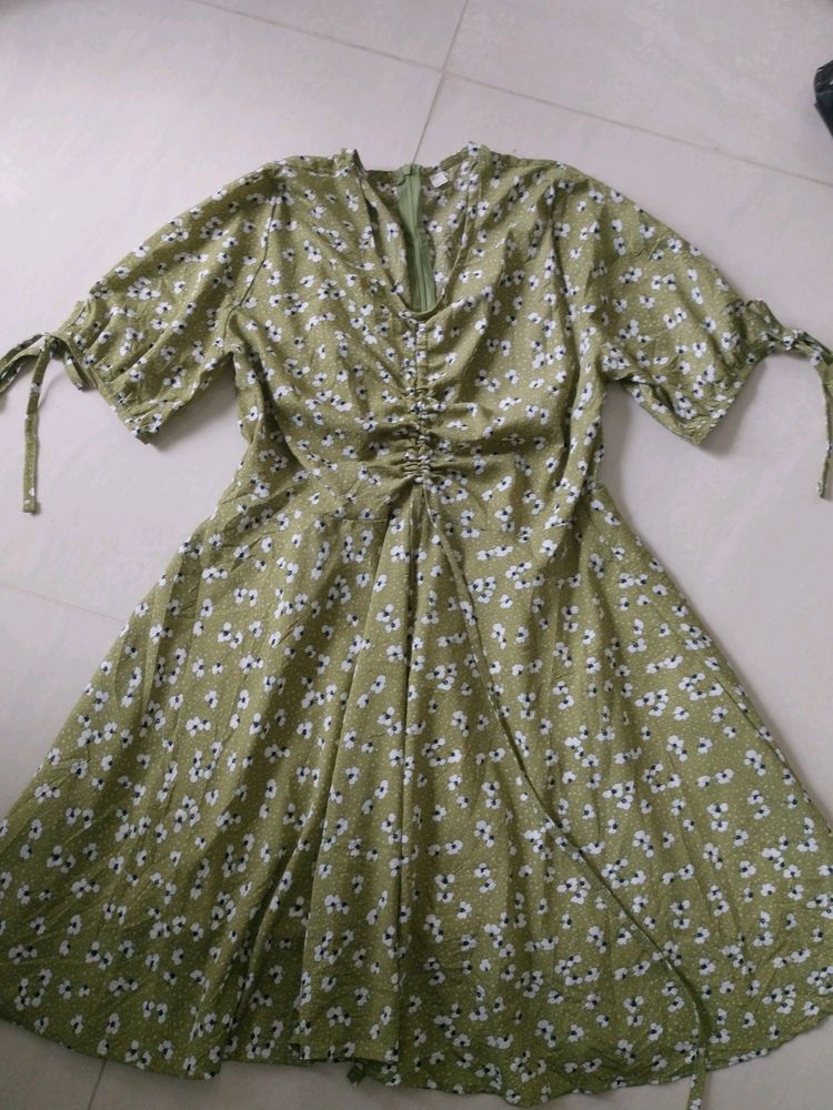 Olive Green Floral Mini Dress
