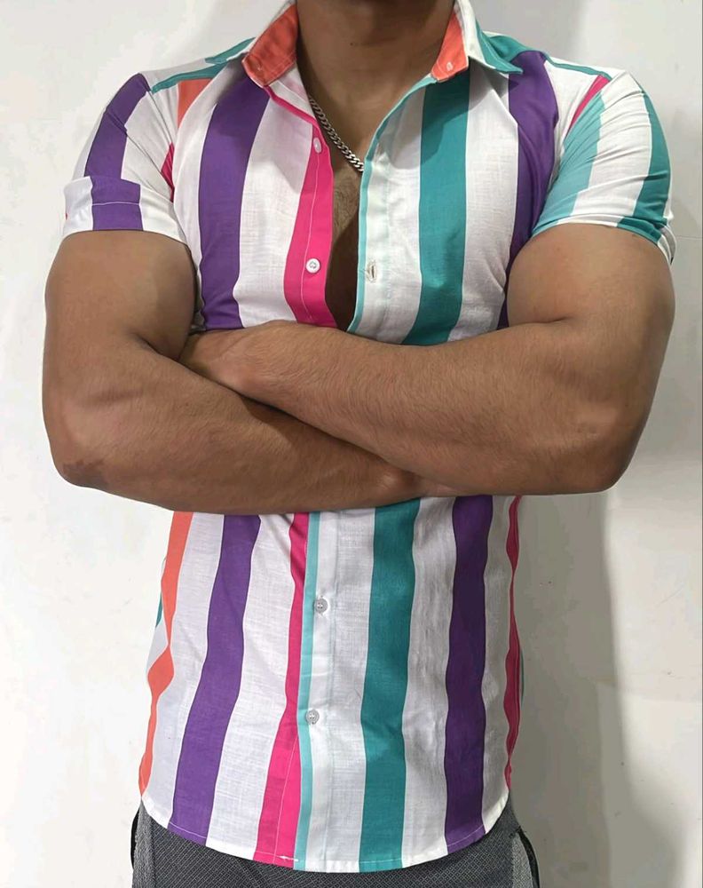 Men Striped Short Sleeve Shirt
