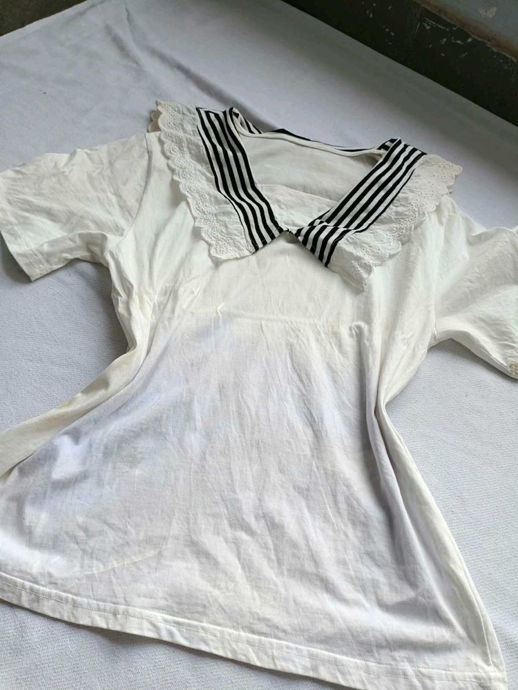 White Sailor Collar Top