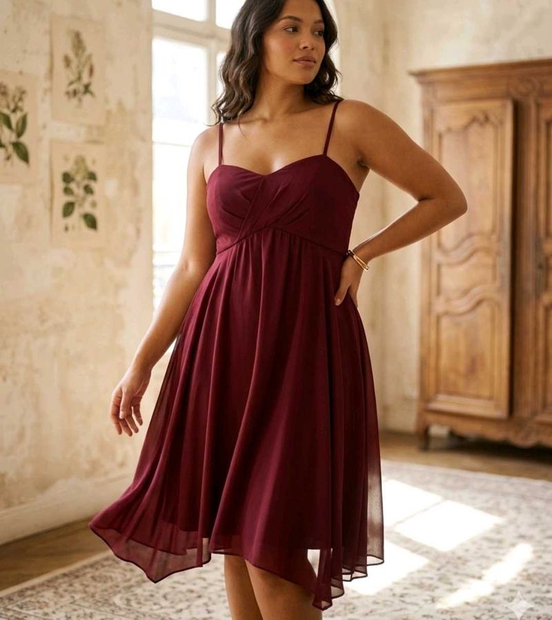 Maroon Fit &amp; Flare Midi Dress