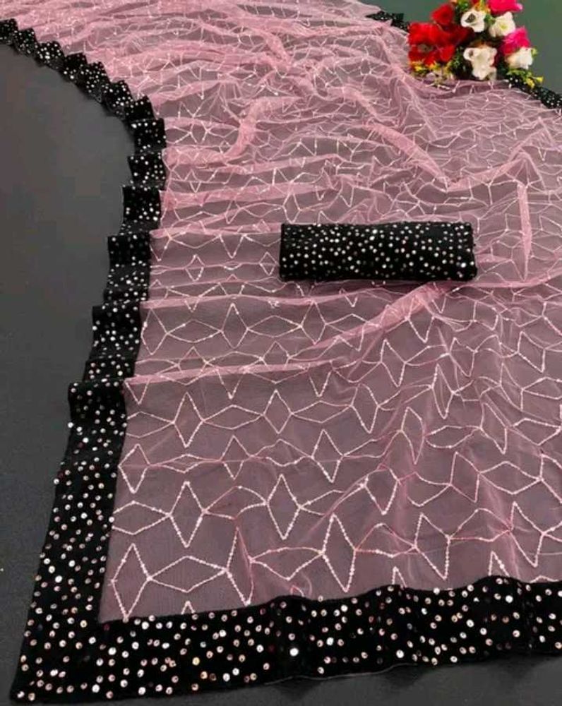 Elegant Pink Net Saree with Sequins