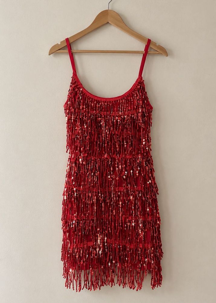 Sparkling Red Sequin Fringe Dress