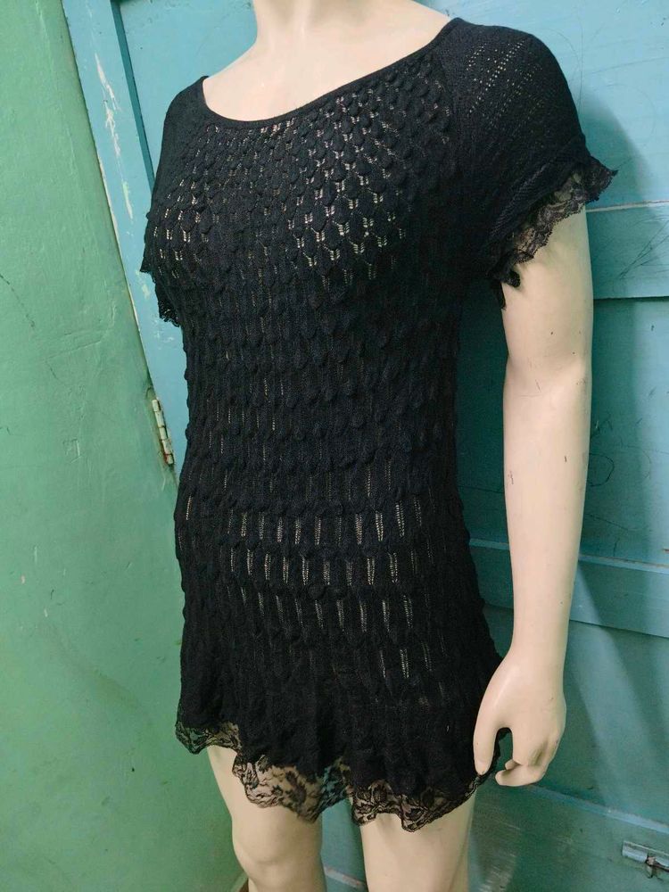 Black Crochet Knit Top