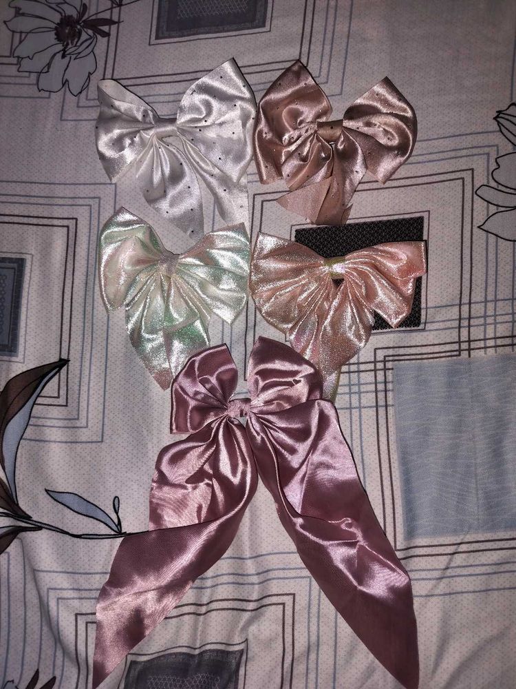 Set of 5 Satin Bow Hair Clips