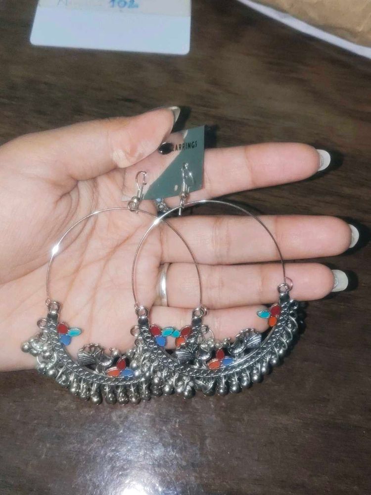 Bohemian Hoop Earrings with Multicolor Accents