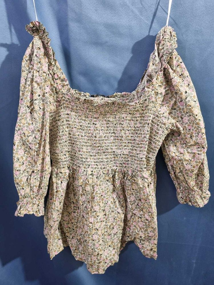 Mark and Spencer Floral Print Smocked Top