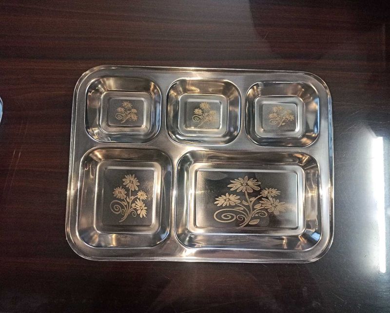 Stainless Steel Compartment Thali Plate 4 pcs set