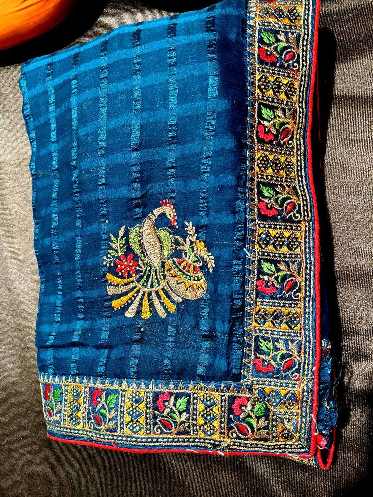 Elegant Blue Peacock Saree