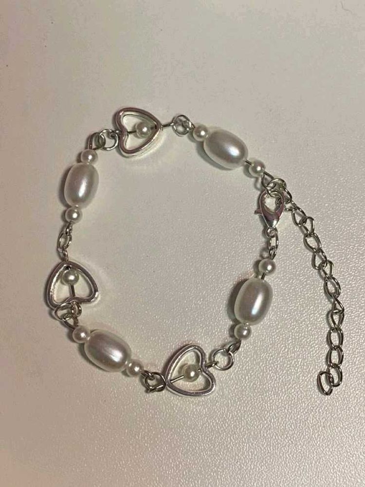 Pearl &amp; Heart Charm Bracelet