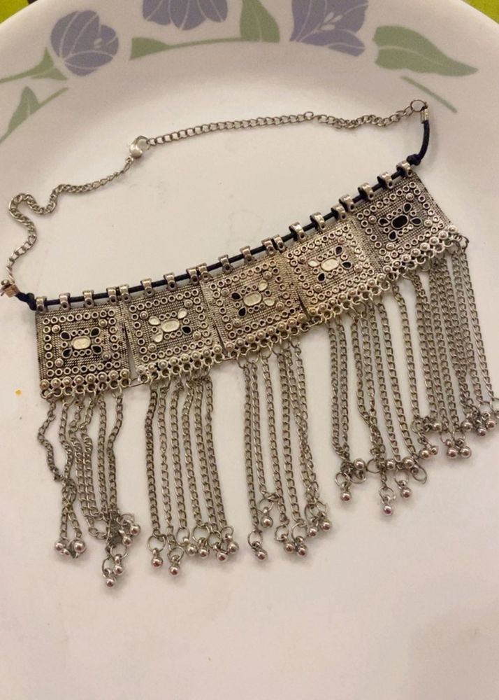 Bohemian Silver Oxidized Choker Necklace