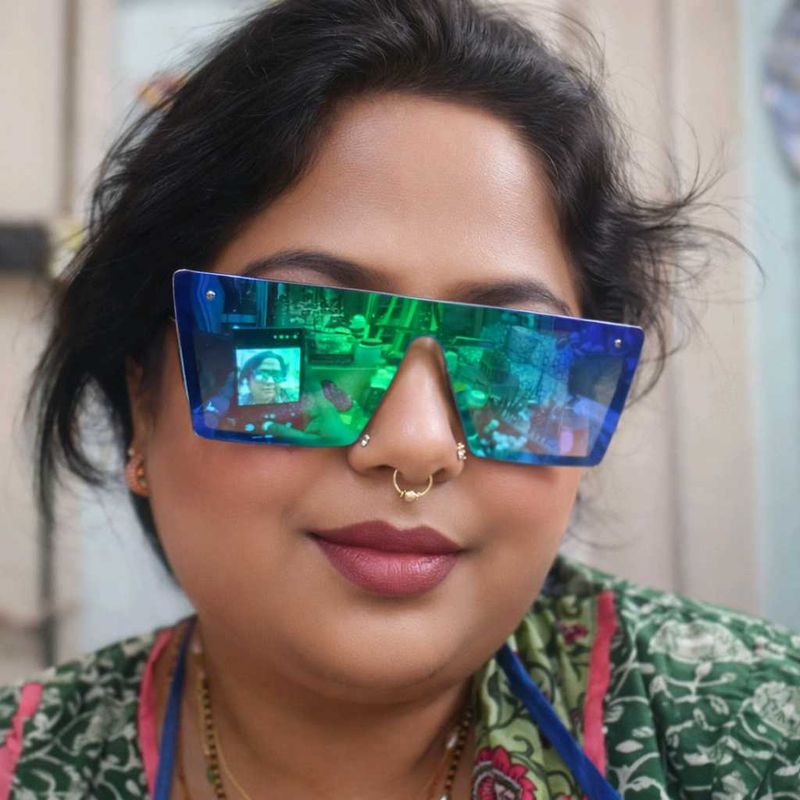 Oversized Blue Mirrored Sunglasses