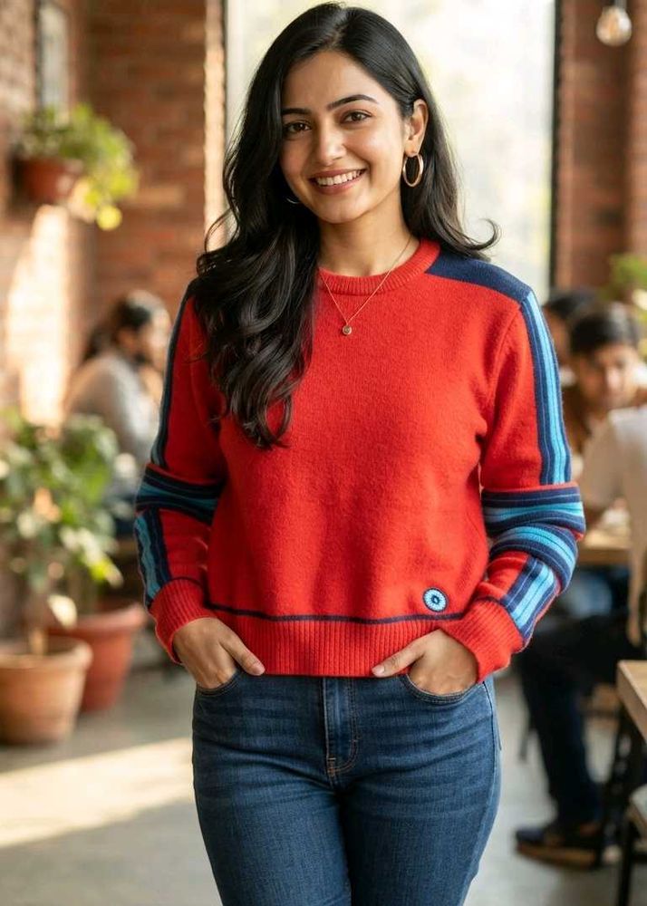 Red &amp; Blue Striped Knit Sweater