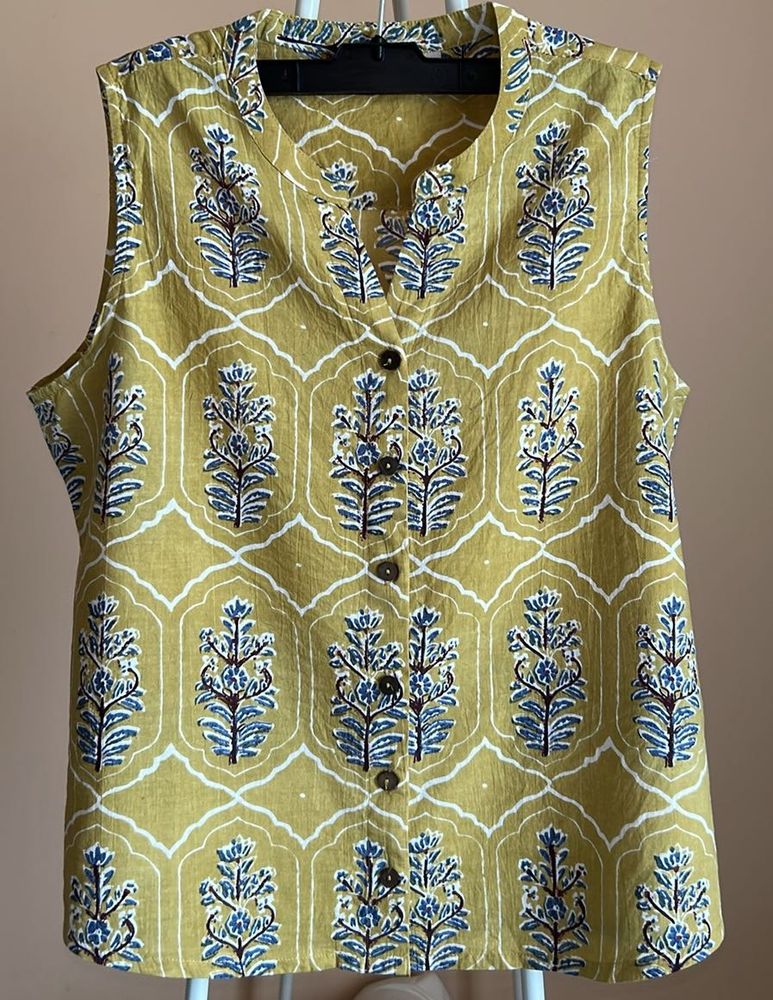 Boho Sleeveless Mustard Yellow Printed Top