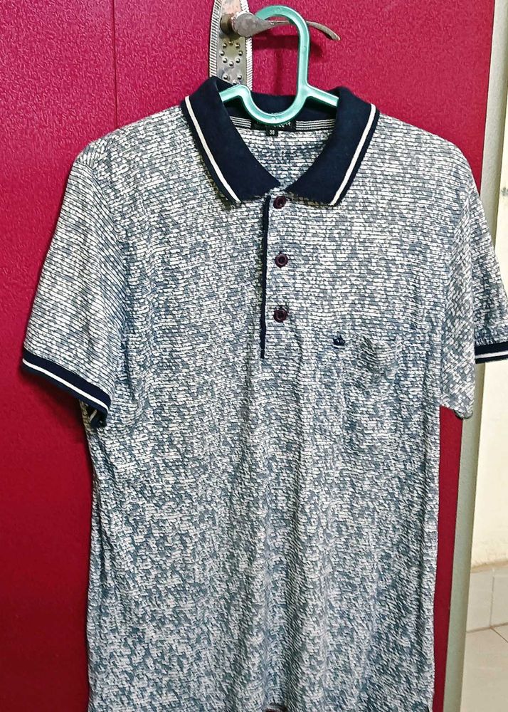 Men's Grey Patterned Polo Shirt