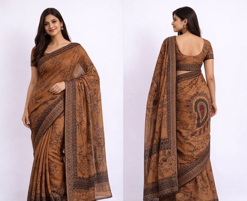 Elegant Brown Printed Saree