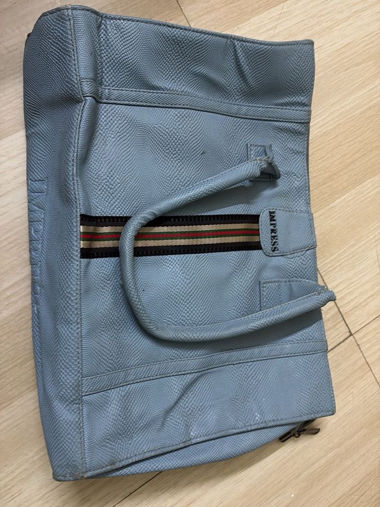 Stylish Light Blue Textured Handbag
