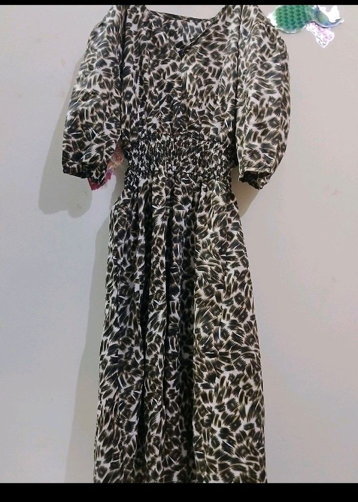 Women Korean Long Dress Leopard Print