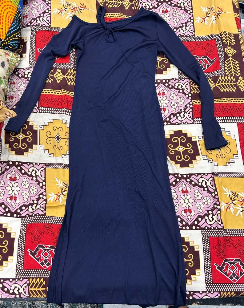 Navy Blue Cold Shoulder Maxi Dress