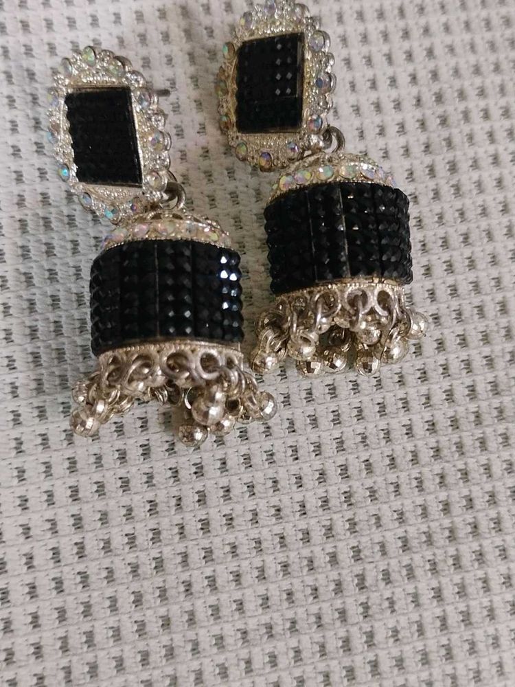Elegant Black Jhumka Earrings and yellow