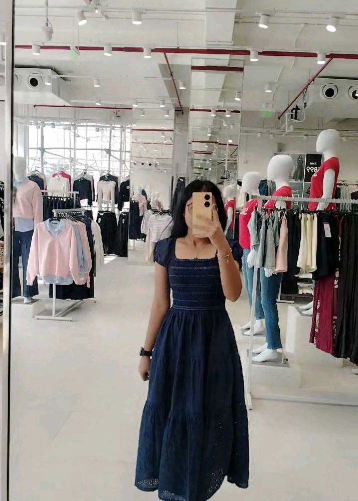 Navy Blue Tiered Midi Dress