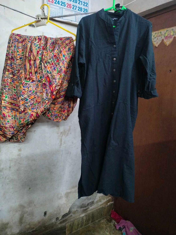 Black Kurta with Printed Palazzo