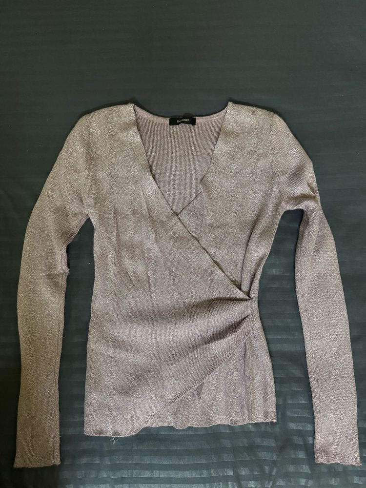 Sparkly Wrap-Style Long Sleeve Top