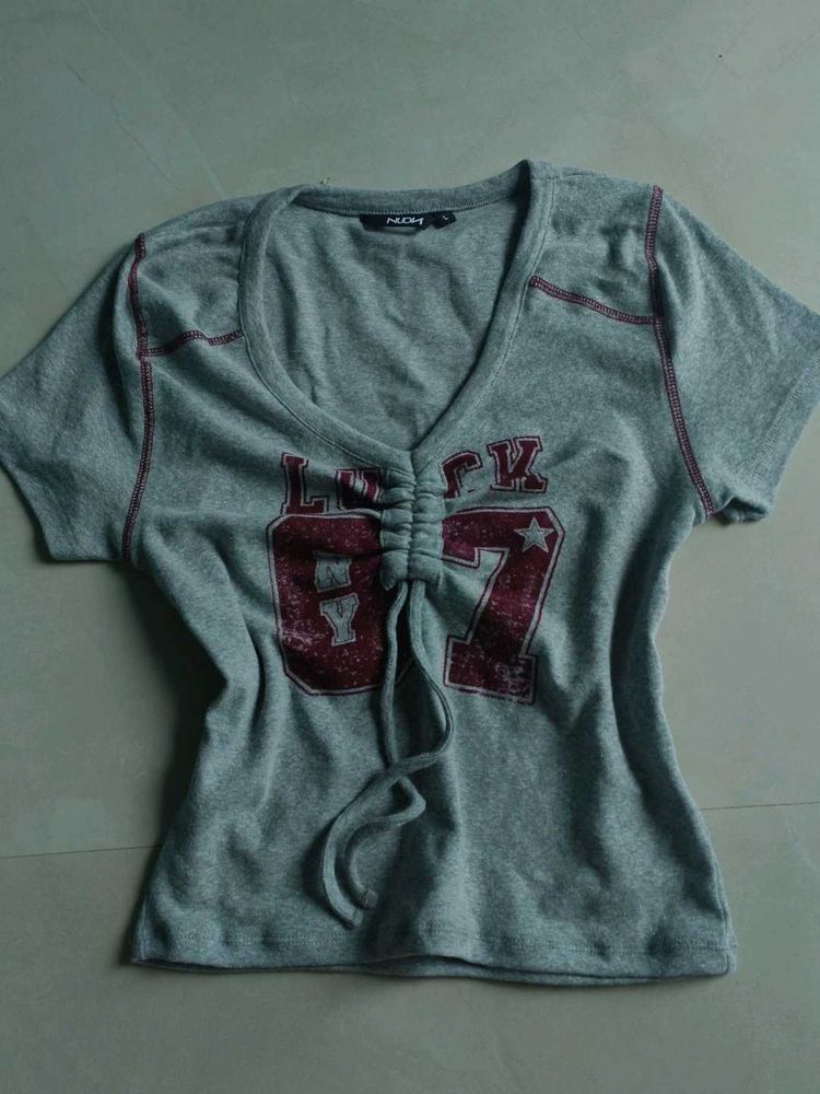 Grey "Luck 87" y2k Graphic T-Shirt