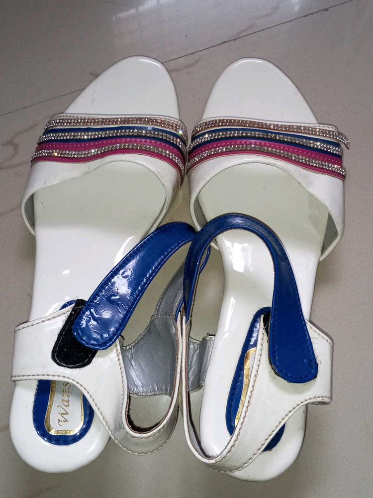 Sparkling White Wedge Sandals