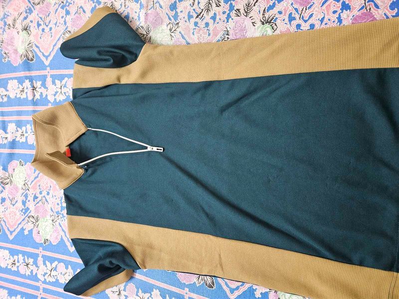 Men's Teal &amp; Tan Quarter Zip Shirt