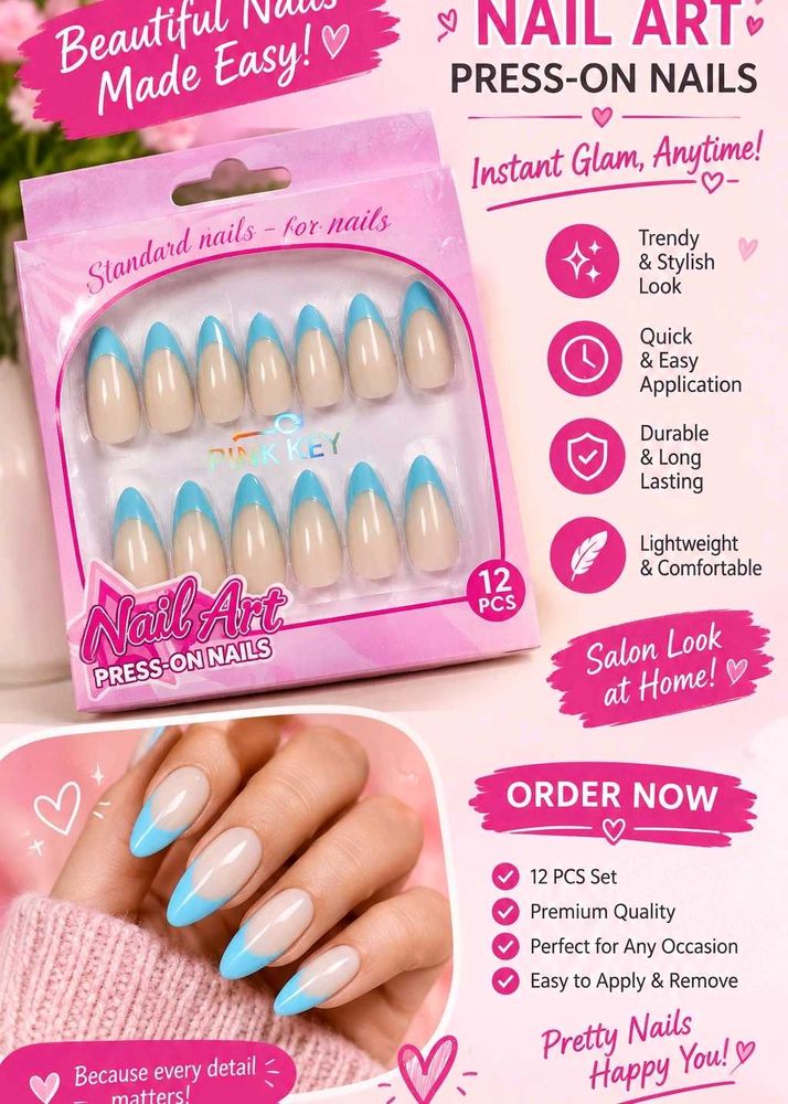 Pink Key Nail Art Press-On Nails