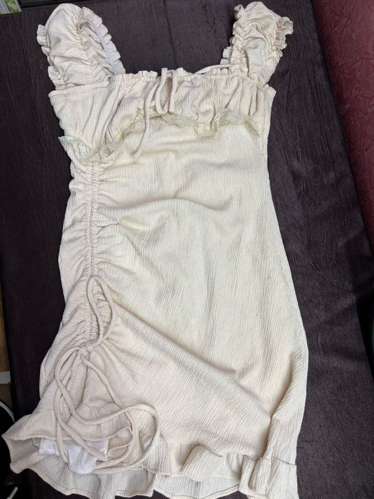 Cute Cream Ruched Mini Dress