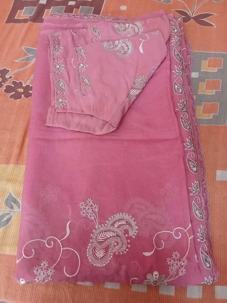 Beautiful Pink Embroidered Saree