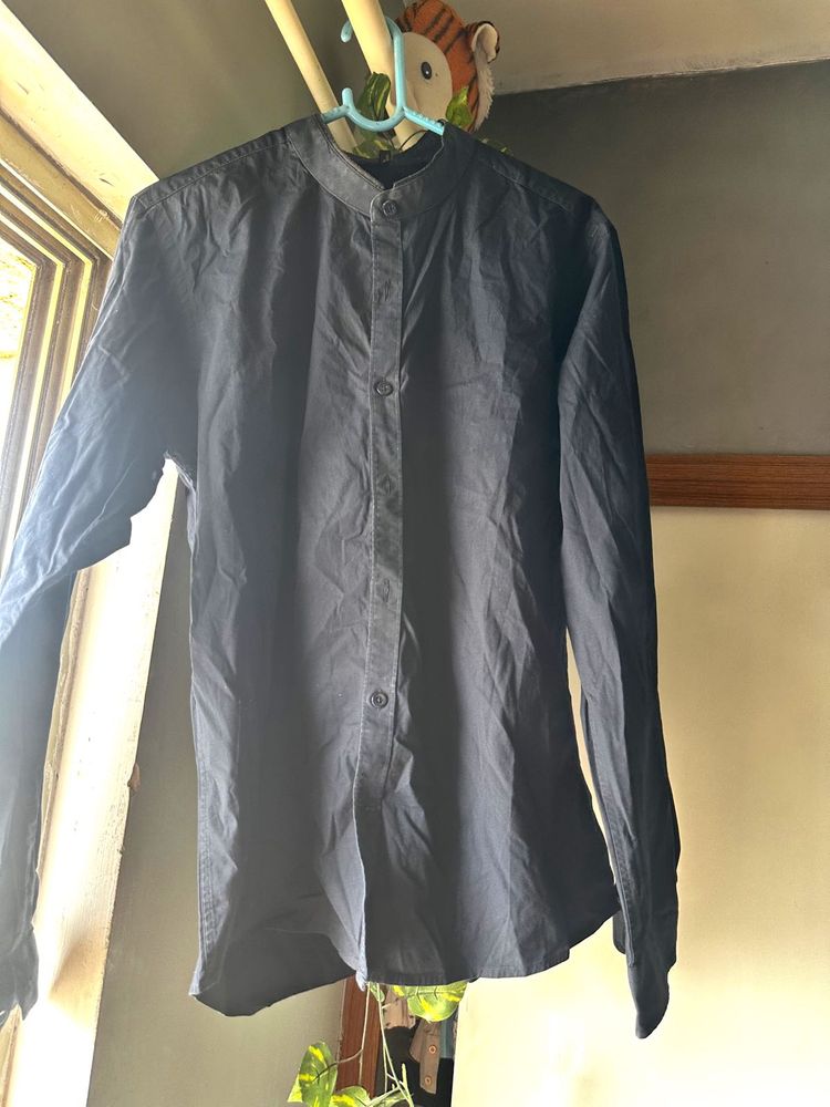 UCB Men's Black Band Collar Shirt