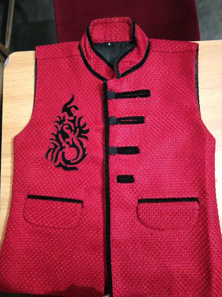 Red Ethnic Sleeveless Jacket