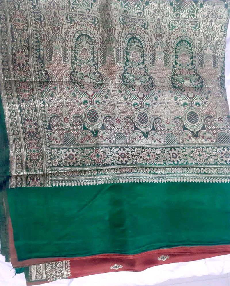 Elegant Orange and Green Broked Banarasi Silk .Sar