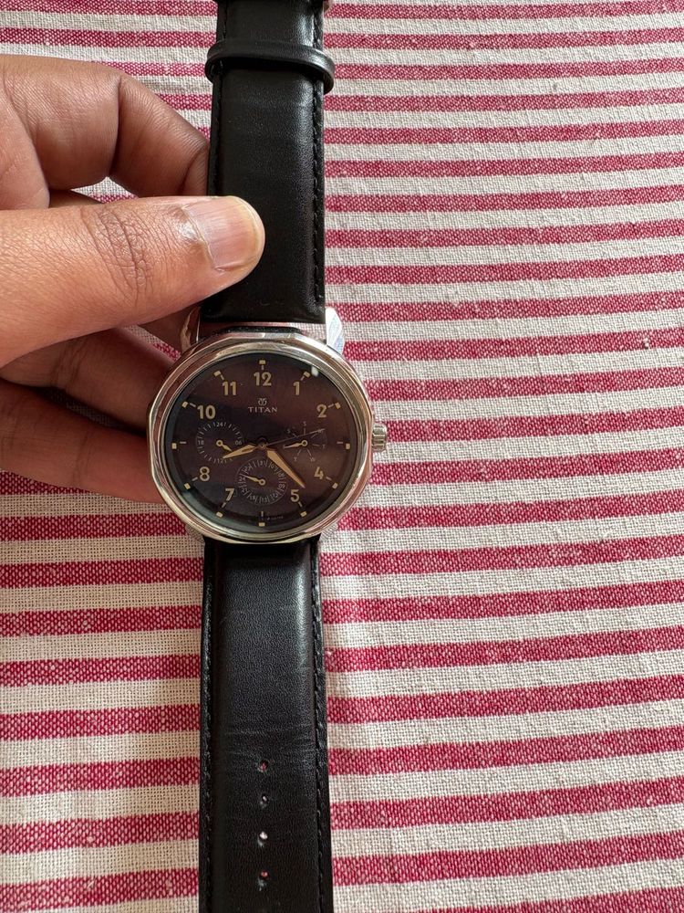 Titan Navy Leather Strap Watch