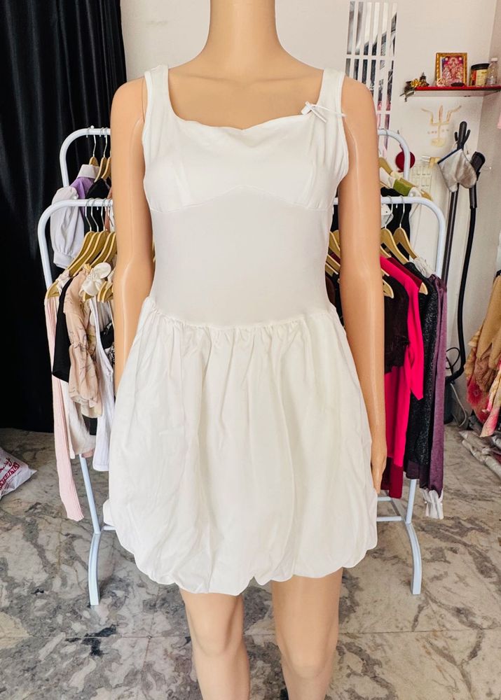 White Bubble Hem Dress