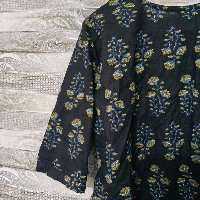Black Floral Print Kurta