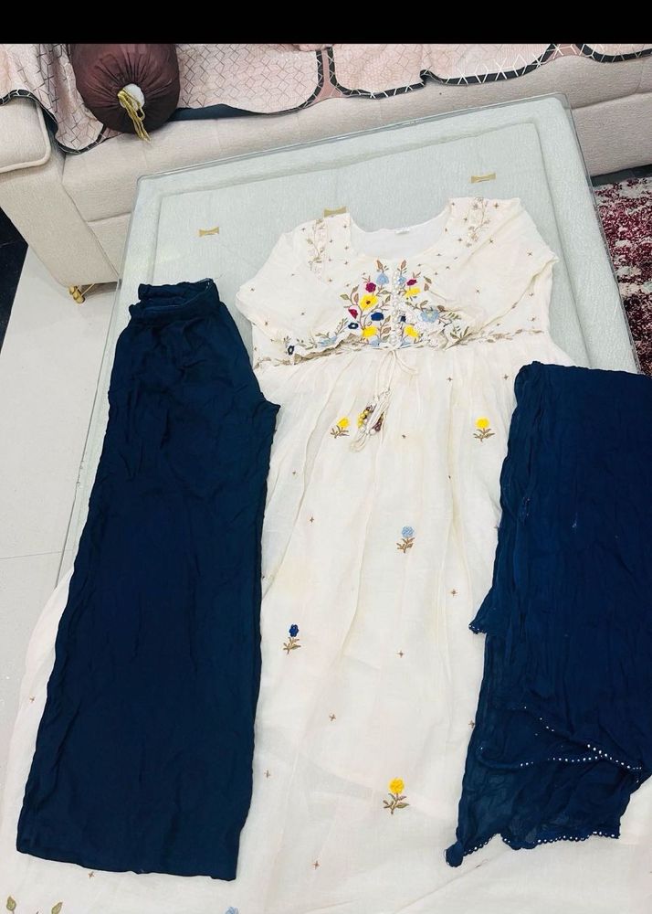 Embroidered Kurta Set with Palazzo Pants