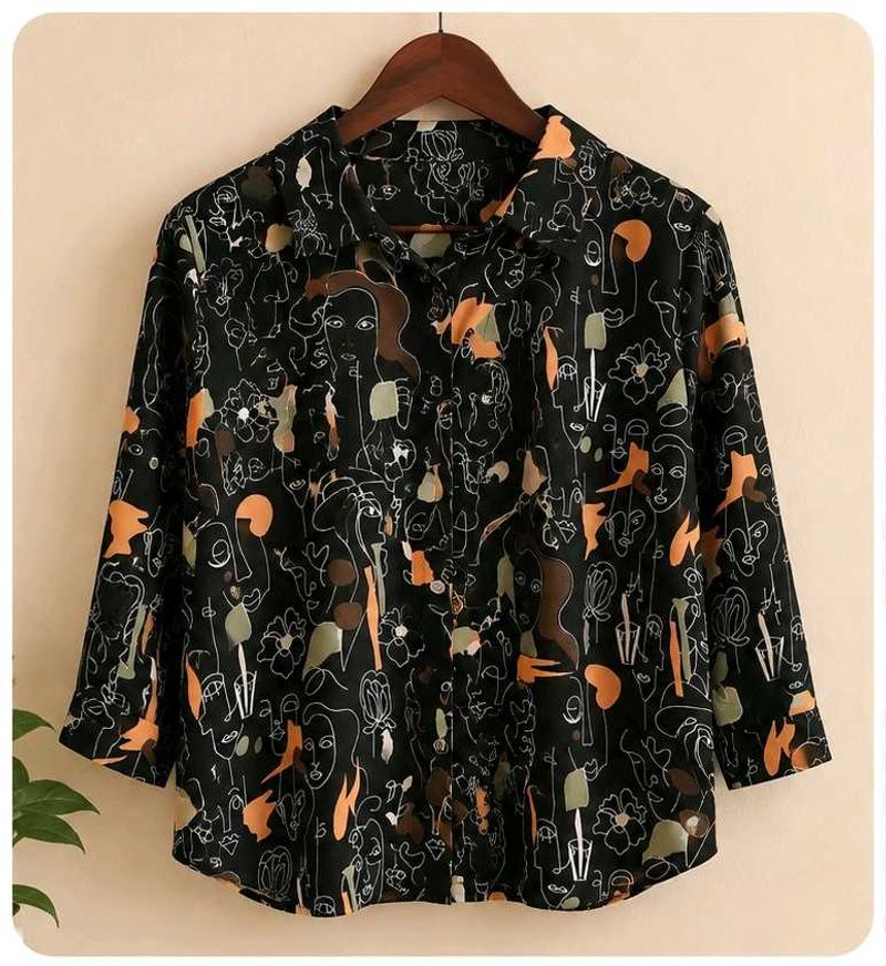 New Trendy Printed Shirt – Black | Size S/M