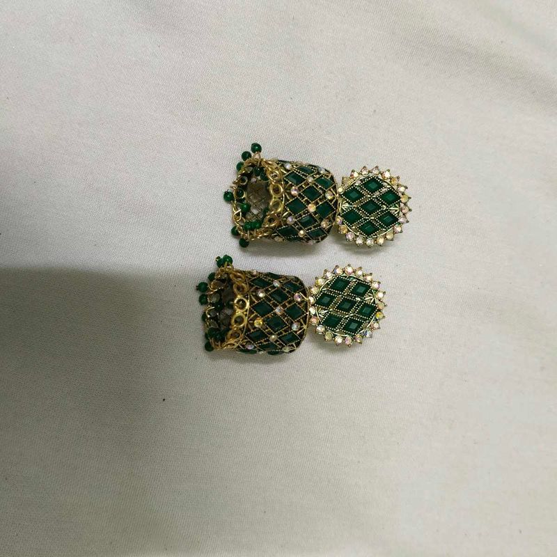 Elegant Green Jhumka Earrings