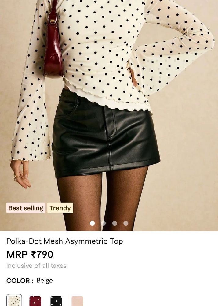 Polka-Dot Mesh Flared Sleeve Top