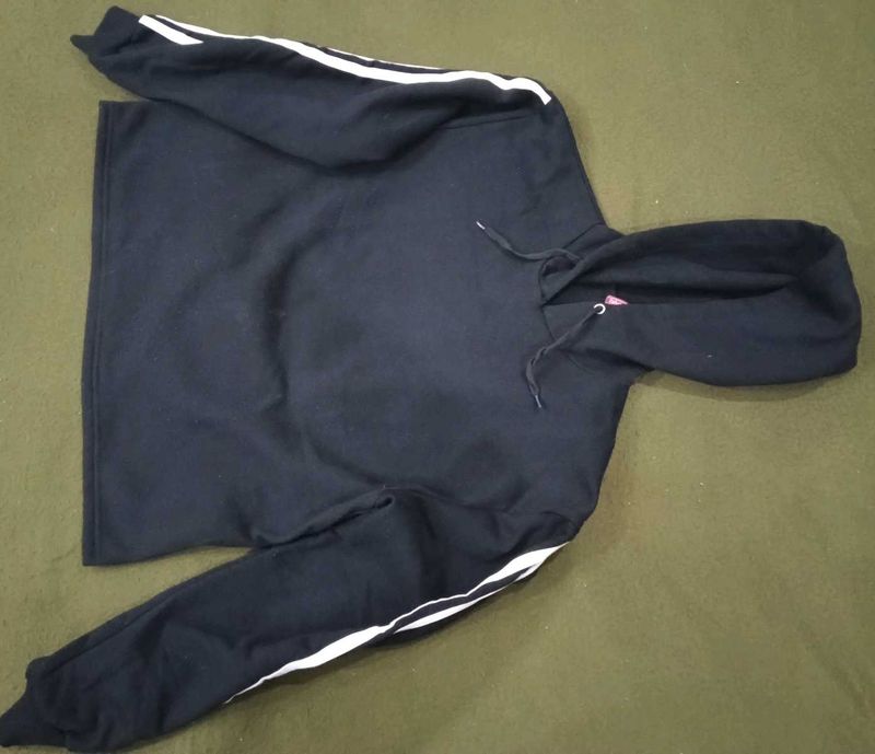 black Hoodie with White Stripes on side