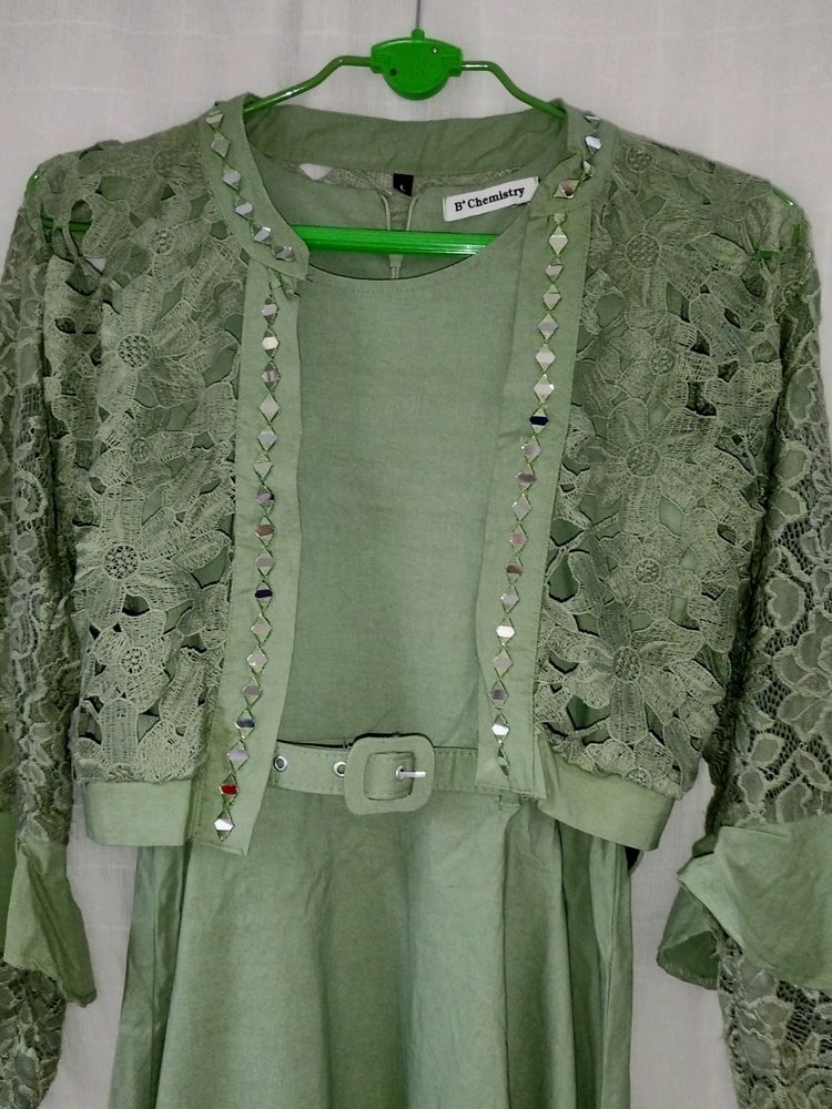 Sage Green Lace Bolero Dress Set