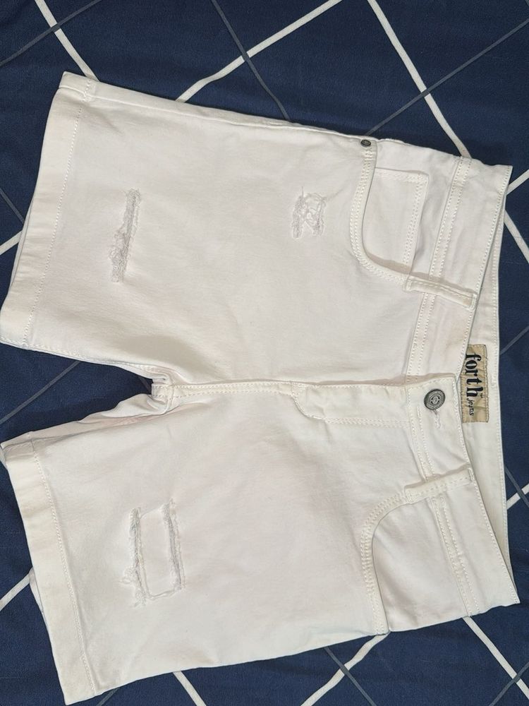 White Distressed Denim Shorts