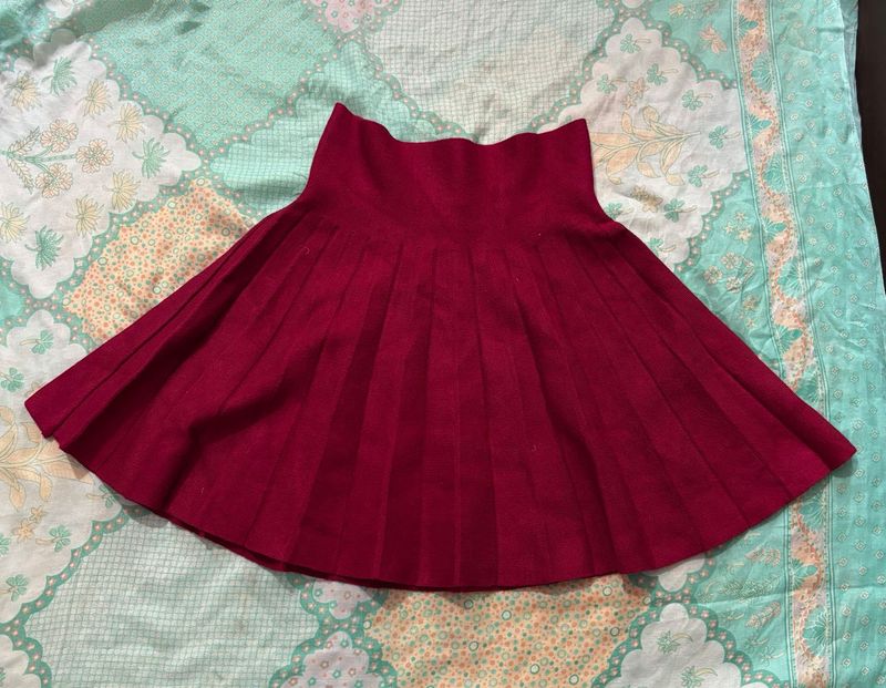 Pleated A-line Skirt - Burgundy