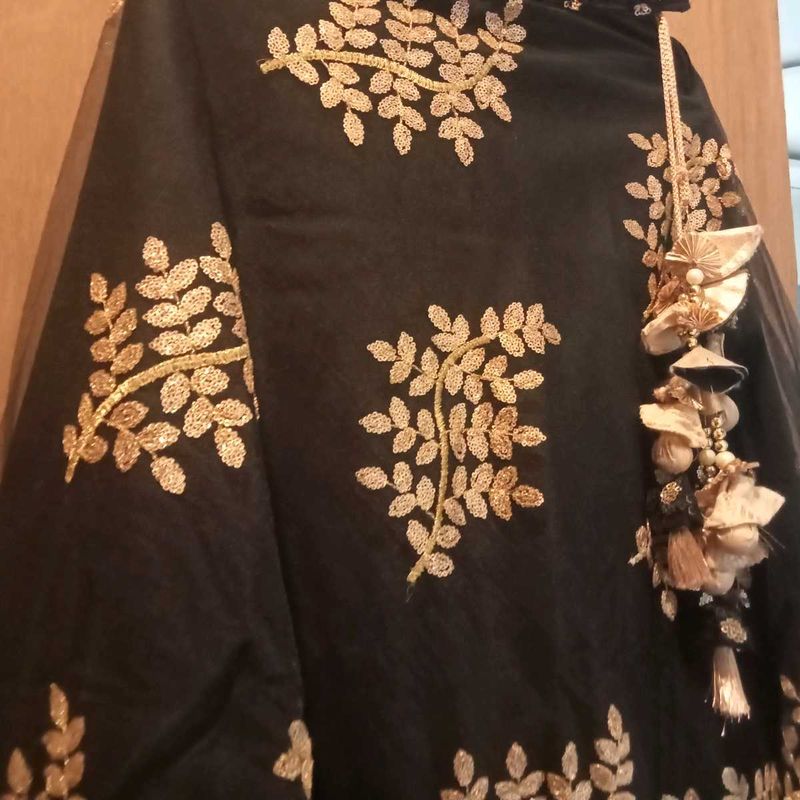 Elegant Black &amp; Gold Embroidered Lehenga